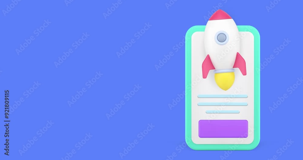 Poster speed internet connection smartphone application 3d icon animation loop. fast online communication d