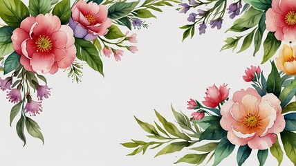 Fototapeta premium Oil painting watercolor cartoon cute flora and fauna, white background