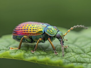 Fototapeta premium A vibrant insect in a garden brings energy and joy, its detailed colors and designs a mesmerizing sight for all who observe.