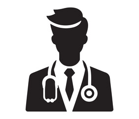 Men doctor and nurse icons silhouette white background vector illustration