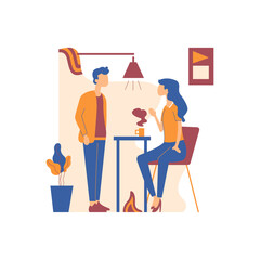 Flat Design Illustration of Man and Woman is Discussing Talking at Office