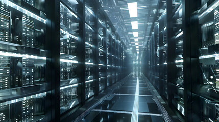 Fototapeta premium 3D Illustration of a Futuristic Server Room Corridor