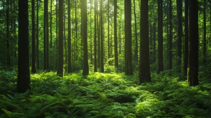 Fototapeta premium Verdant Tranquility - Serene Lush Forest Scene for Eco-Conscious Website Banners