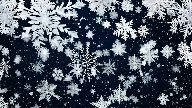 Falling Snowflakes on a Dark Blue Background