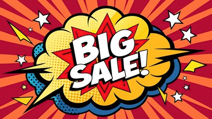 Big sale comic book style background with explosion and stars