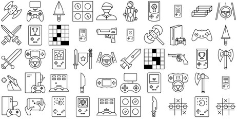 Set Of Games Isolated Silhouette Solid Icons With Game,Entertainment,Fighting,Gamepad,Play Vector Illustration Linear Pictogram Pack