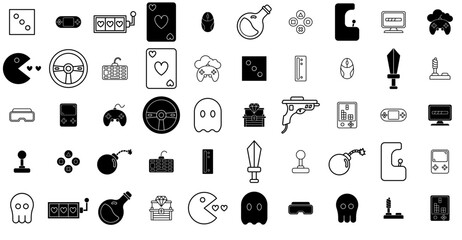 Set Of Linear Gaming Isolated Silhouette Solid Icons With Game,Console,Device,Gamepad,Hobby Outline Icons Collection. Simple Vector Illustration