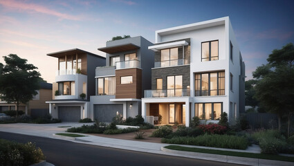 Modern house outside of the city, suburb residential area