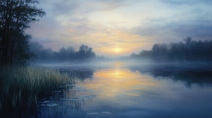 Fototapeta premium The first light of day reflecting off tranquil waters, symbolizing faith and the promise of new beginnings