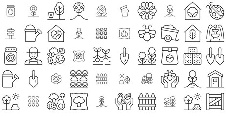 Set Of Linear Garden Isolated Silhouette Solid Icons With Gardening,Farm,Agriculture,Nature,Garden Outline Icons Collection. Simple Vector Illustration