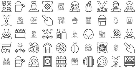 Set Of Linear Garden Icons Collection Isolated Silhouette Solid Icons Including Agriculture,Garden,Nature,Gardening,Farm Vector Icon Set Linear Pictogram Pack