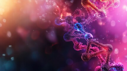 Vibrant light patterns around genetic structures, with space available for text addition