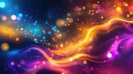 Vibrant light patterns representing biological phenomena, featuring an area for text