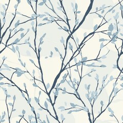 Obraz premium Seamless pattern of pastel willow tree branches with soft blues and greys