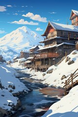 Serene and Picturesque Swiss Village in the Valley Illustration