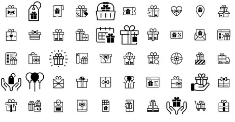 Set Of Gift Isolated Silhouette Solid Icons With Gift,Holiday,Bow,Coupon,Box Vector Icon Set Linear Pictogram Pack