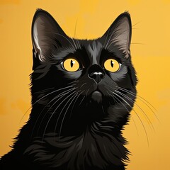 Minimalistic Cat Illustration with Striking Yellow Eyes Design