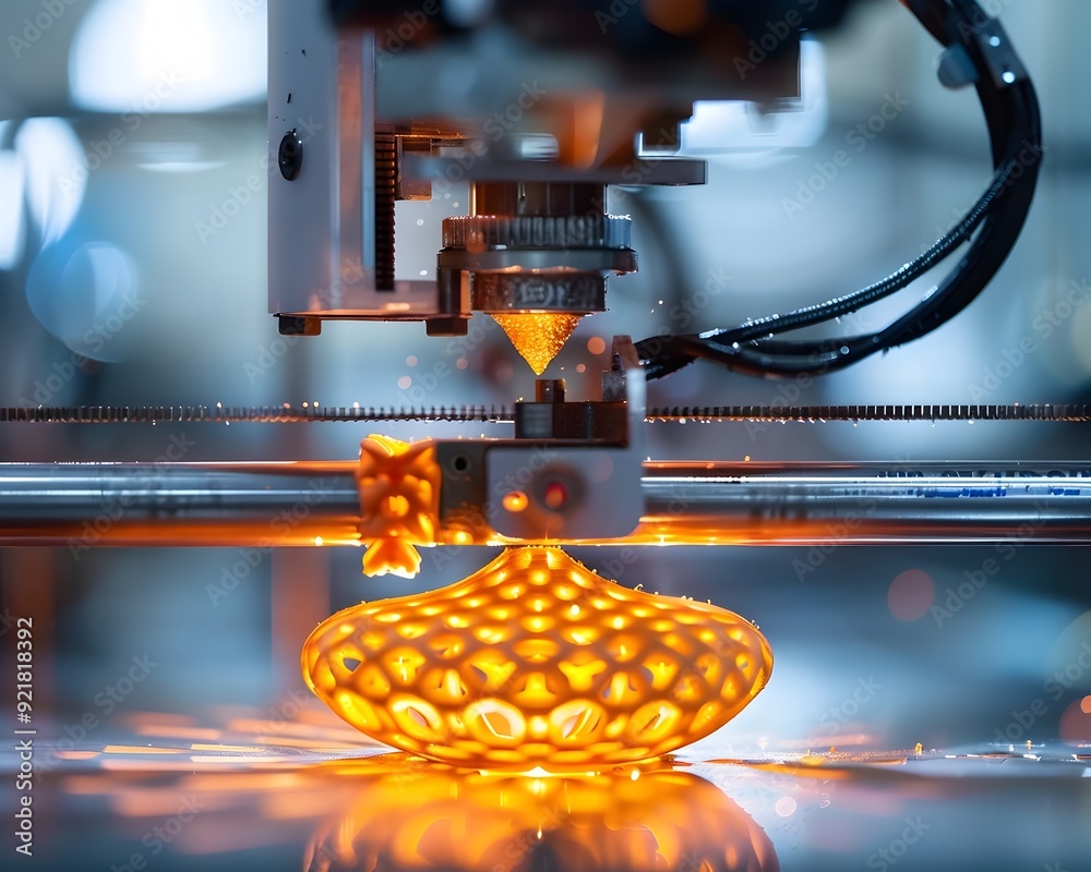 Poster cutting edge 3d printer fabricating complex object layer by layer technology concept