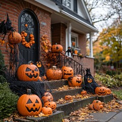 Spooky Decorated House Ready for Halloween