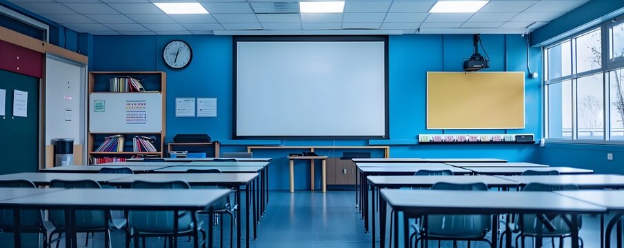 A high tech interactive whiteboard in a modern classroom enhancing teaching and learning experiences