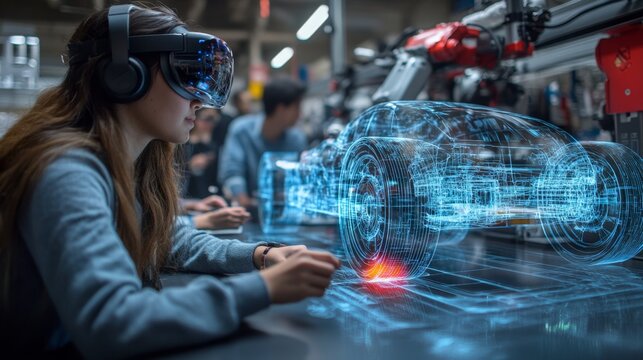 Woman Using Virtual Reality to Design a Car.