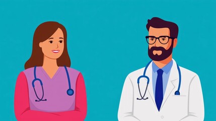 Fototapeta premium Empathetic Patient Doctor Consultation in Flat Design compassionate healthcare professional providing support care and guidance during a medical appointment or wellness visit