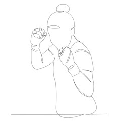 One continuous single drawn line art doodle girl, boxer, sports, women sports, strength . Isolated hand-drawn outline image on white background.