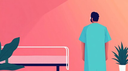 Fototapeta premium Flat design depicting long term care and ongoing medical support services including nursing rehabilitation and chronic condition management for patients and seniors in a healthcare setting