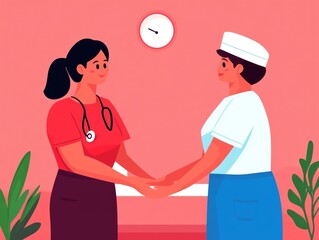 Compassionate Nurse Assisting Elderly Patient with Daily Activities such as Bathing Dressing and Feeding in Flat Design Depicting Healthcare and Empathetic Support for Senior Wellbeing