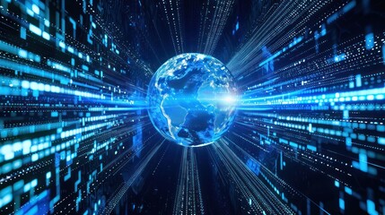 Digital Earth Surrounded by Glowing Data Streams