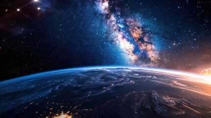 Earth at Night with the Milky Way Galaxy