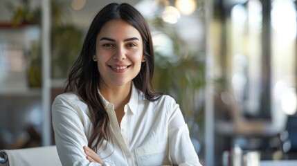 Obraz premium Young Hispanic Businesswoman Working In Smart Casual Clothes At Office In Mexico, Professional And Multicultural