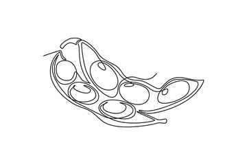 Continuous one line drawing of whole healthy organic green edamame for groceries shop logo identity. Fresh Japanese pea concept for vegetable icon. Single line draw design vector graphic illustration