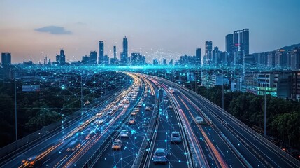 Fototapeta premium Cityscape with Connected Network