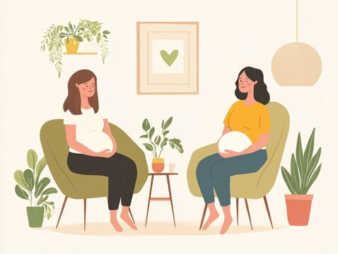 Supportive Women s Mental Health Care for Perinatal Wellbeing in Flat Design Image depicts professional healthcare services and resources for mothers during pregnancy postpartum