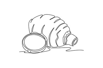 Single one line drawing of whole healthy organic taro for farm logo identity. Fresh tropical plant edible corm concept for root vegetable icon. Continuous line draw design graphic vector illustration