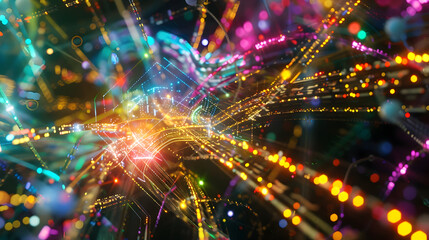 Naklejka premium Abstract 3D Background with Colorful Lights and Bokeh