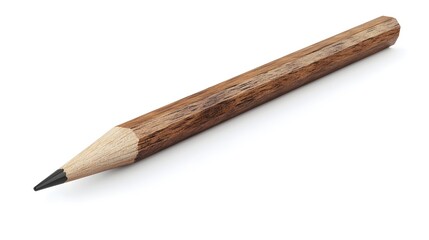 Wooden Pencil with Natural Grain Patterns and Sharp Point on White Background