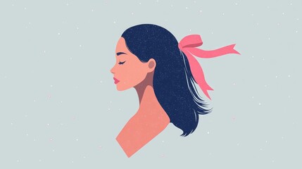 Flat design representing the concept of women s health and ovarian cancer awareness  The image features a symbolic pink ribbon a key symbol for ovarian cancer advocacy and support