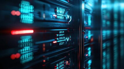 Naklejka premium Digital vault with data streams and encryption symbols, cybersecurity, secure data storage concept