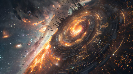 Futuristic City in Space Illustration