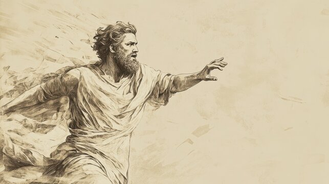 Biblical Illustration of 1 Samuel: David Flees from Saul, Saul Going to Ramah, Experiencing Spirit's Power and Prophesying