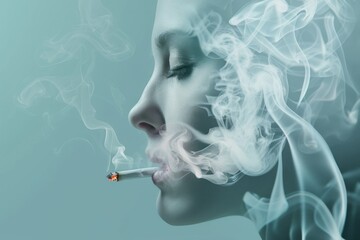 Obraz premium Woman exhales smoke in a serene yet haunting portrayal of addictions quiet hold on individuals