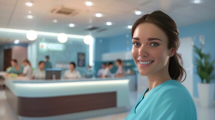 Obraz premium Happy Receptionists Working At A Hospital, Friendly And Caring