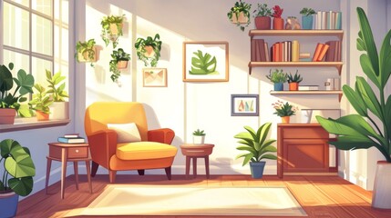 Cozy Home Office Corner, a serene workspace featuring minimalist design, soft colors, inviting ambiance, ideal for creativity and focus, perfect for a 2D game aesthetic.
