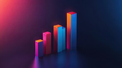 3D bar graph with gradient colors and shadows, financial trends and growth indicators