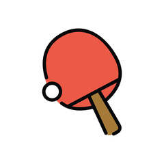 Paddle and ping pong ball used in the sport of table tennis vector icon. Isolated table tennis sport sign design.