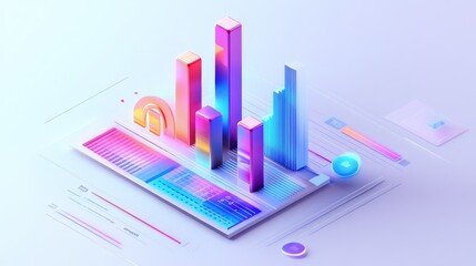 Business infographic with a 3D bar graph, sleek design and clear financial data