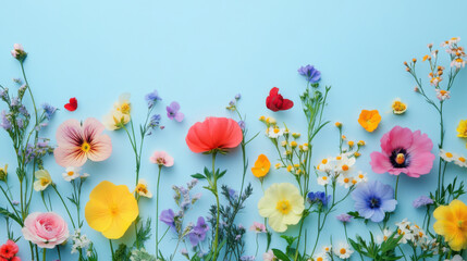 Colorful flowers on a background in pastel tones