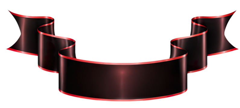 black and red ribbon banner on transparent background